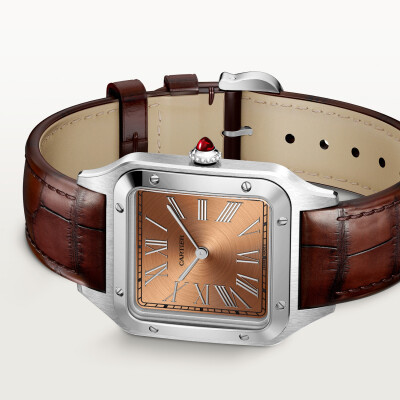 Montre Santos-Dumont de Cartier Modèle extra-large, mouvement mécanique manuel, platine, cuir