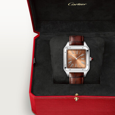 Montre Santos-Dumont de Cartier Modèle extra-large, mouvement mécanique manuel, platine, cuir
