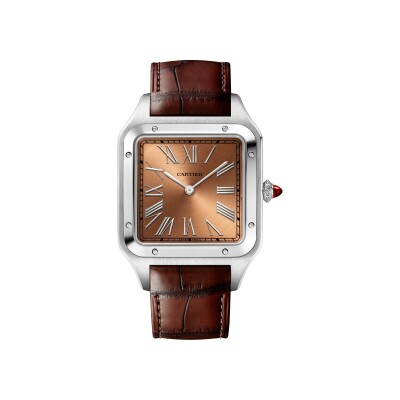 Montre Santos-Dumont de Cartier Modèle extra-large, mouvement mécanique manuel, platine, cuir