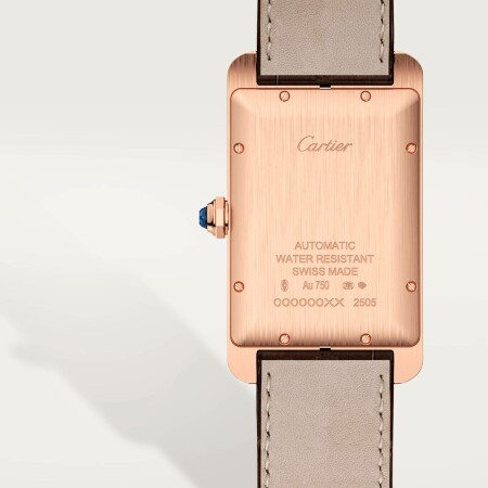 Tank Américaine watch, Large model, automatic movement, rose gold, leather