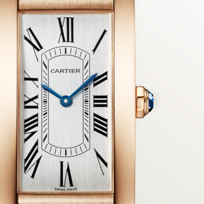 Montre Tank Américaine de Cartier Grand modèle, mouvement mécanique automatique, or rose, cuir