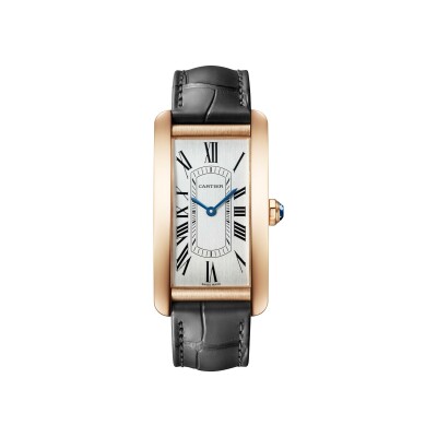 Montre Tank Américaine de Cartier Grand modèle, mouvement mécanique automatique, or rose, cuir