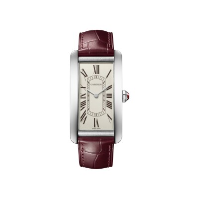 Montre Tank Américaine de Cartier Grand modèle, mouvement automatique, platine, cuir