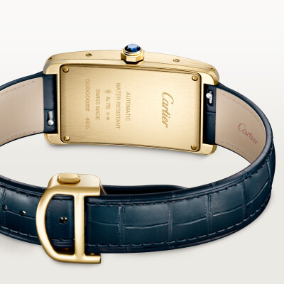 Tank Américaine watch, Large model, automatic movement, yellow gold, leather
