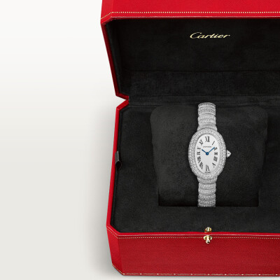 Montre Baignoire de Cartier Petit modèle, mouvement quartz, or gris, diamants