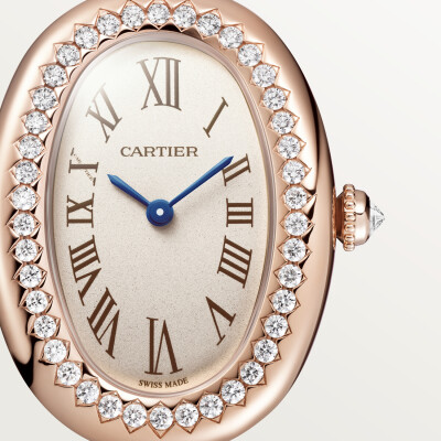 Montre Baignoire de Cartier Petit modèle, taille 16, mouvement quartz, or rose, diamants