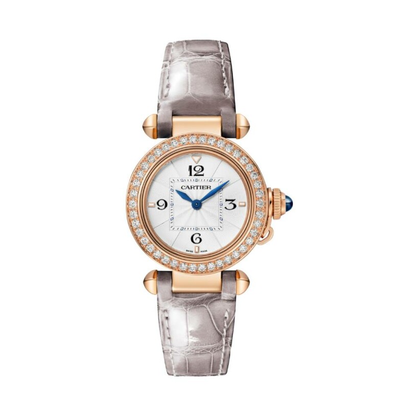 Pasha de Cartier watch, 30 mm, high autonomy quartz movement, rose gold, diamonds, interchangeable leather straps