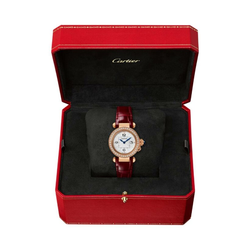 Pasha de Cartier watch, 30 mm, high autonomy quartz movement, rose gold, diamonds, interchangeable leather straps