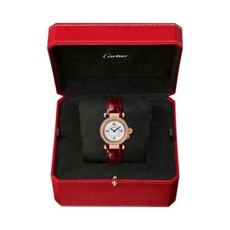 Montre Pasha de Cartier 30mm, mouvement quartz, or rose , diamants, bracelets cuir interchangeables