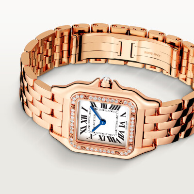 Panthère de Cartier watch, Medium model, quartz movement, rose gold, diamonds