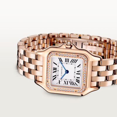 Panthère de Cartier watch, Medium model, quartz movement, rose gold, diamonds