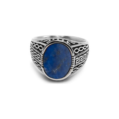 Chevalière William Spencer Collection Natural en acier et lapis lazuli