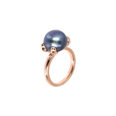 Bague Bronzallure Maxima en métal doré rose à l'or fin 18 carats et perle d'eau douce, taille 54