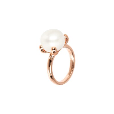 Bague Bronzallure Maxima en métal doré rose à l'or fin 18 carats et perle d'eau douce, taille 54