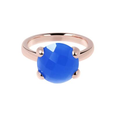 Bague Bronzallure Alba Cocktail en métal doré rose à l'or fin 18 carats et calcédoine bleue clair, taille 54