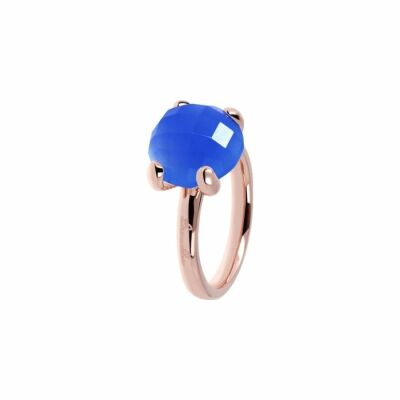 Bague Bronzallure Alba Cocktail en métal doré rose à l'or fin 18 carats et calcédoine bleue clair, taille 54