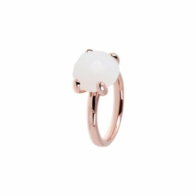 Bague Bronzallure Alba Cocktail en métal doré rose à l'or fin 18 carats et agate dentelle blanche, taille 54