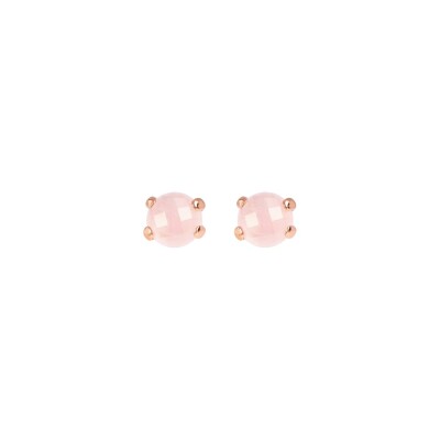 Boucles d'oreilles Bronzallure Felicia en métal doré rose à l'or fin 18 carats et quartz rose