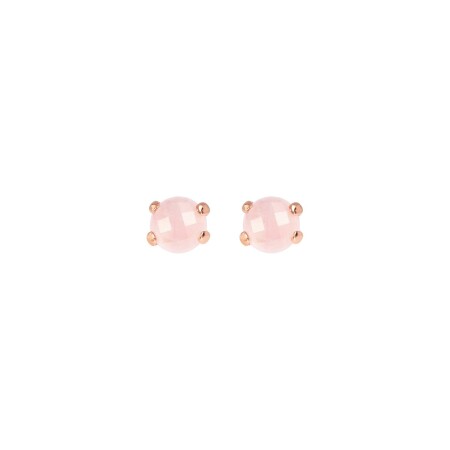 Boucles d'oreilles Bronzallure Felicia en métal doré rose à l'or fin 18 carats et quartz rose