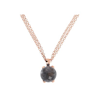 Collier Bronzallure en métal doré rose à l'or fin 18 carats et quartz gris