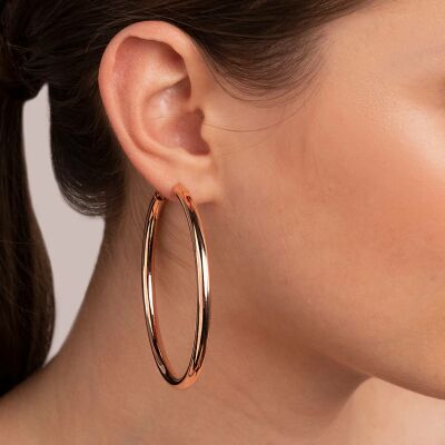 Boucles d'oreilles créoles Bronzallure large anneau en métal doré rose à l'or fin 18 carats