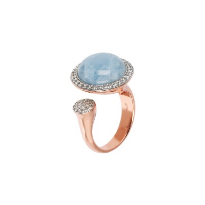 Bague Bronzallure Preziosa en métal doré rose à l'or fin 18 carats et aigue-marine, taille 54