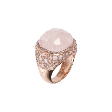 Bague Bronzallure Preziosa en métal doré rose à l'or fin 18 carats et pierre naturelle, taille 56