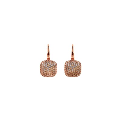 Boucles d'oreilles Bronzallure Altissima en métal doré rose à l'or fin 18 carats et zircons