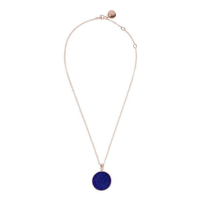 Collier Bronzallure Alba Disque en métal doré rose à l'or fin 18 carats et lapis lazuli