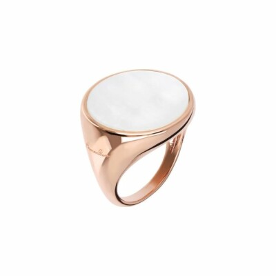 Chevalière Bronzallure Alba en métal doré rose à l'or fin 18 carats et perle de culture blanche, taille 52