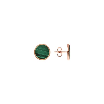 Boucles d'oreilles Bronzallure Alba en métal doré rose à l'or fin 18 carats et malachite