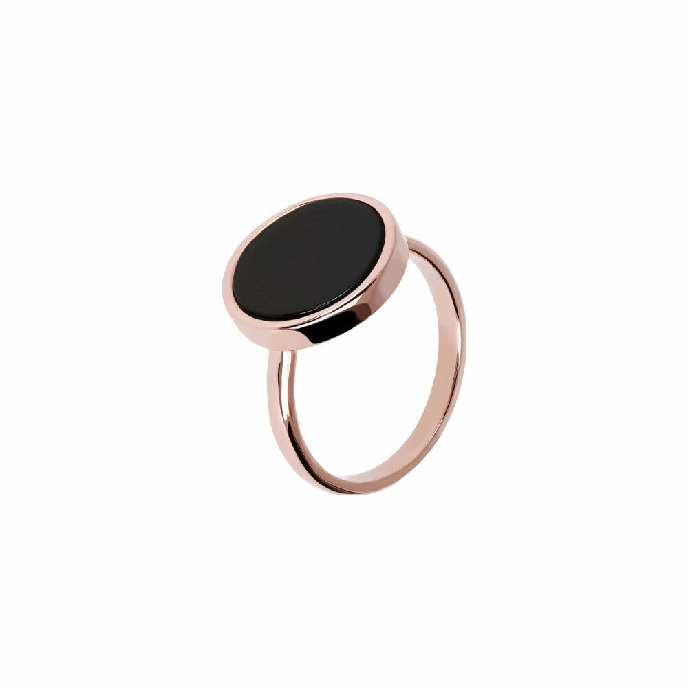 Bague Bronzallure en métal doré rose à l'or fin 18 carats et onyx