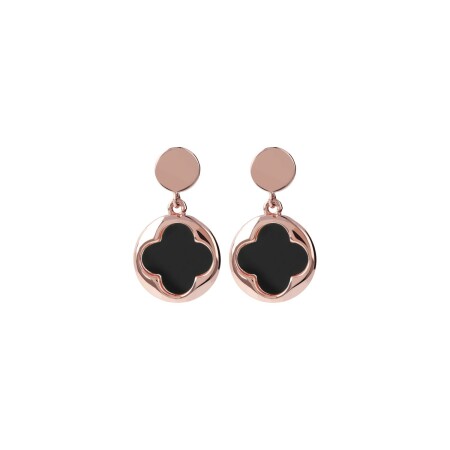 Boucles d'oreilles Bronzallure Alba en métal doré rose à l'or fin 18 carats et onyx