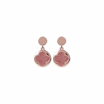 Boucles d'oreilles pendantes Bronzallure Alba Trèfle à quatre feuilles en métal doré rose à l'or fin 18 carats et quartzite rouge