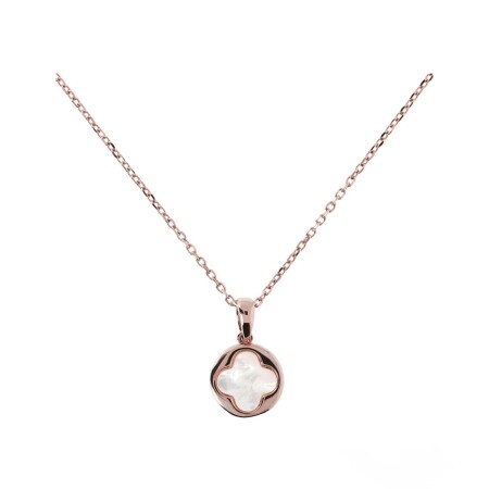 Collier Bronzallure Trèfle en métal doré rose à l'or fin 18 carats et perle de culture