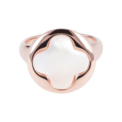 Bague Bronzallure Trèfle en métal doré rose à l'or fin 18 carats et perle de culture