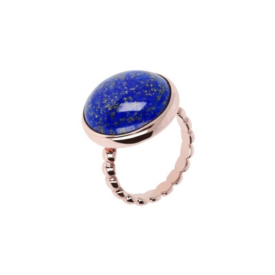 Bague Bronzallure Variegata en métal doré rose à l'or fin 18 carats et lapis lazuli, taille 56