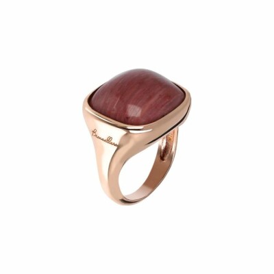 Chevalière Bronzallure Carrée en métal doré rose à l'or fin 18 carats et quartz rouge