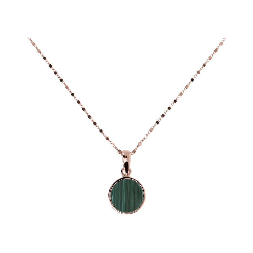 Collier Bronzallure Alba en métal doré rose à l'or fin 18 carats et malachite