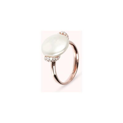 Bague Bronzallure Maxima en métal doré rose à l'or fin 18 carats et perle d'eau douce, taille 54