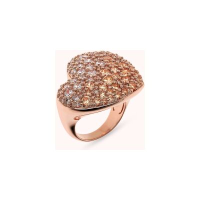 Bague Bronzallure Altissima en métal doré rose à l'or fin 18 carats et zircon, taille 56