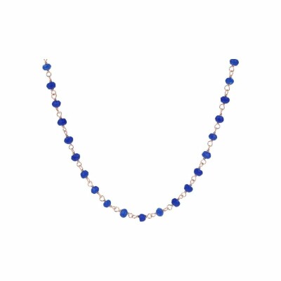 Collier Bronzallure Chapelet long modèle en métal doré rose à l'or fin 18 carats et agates bleues