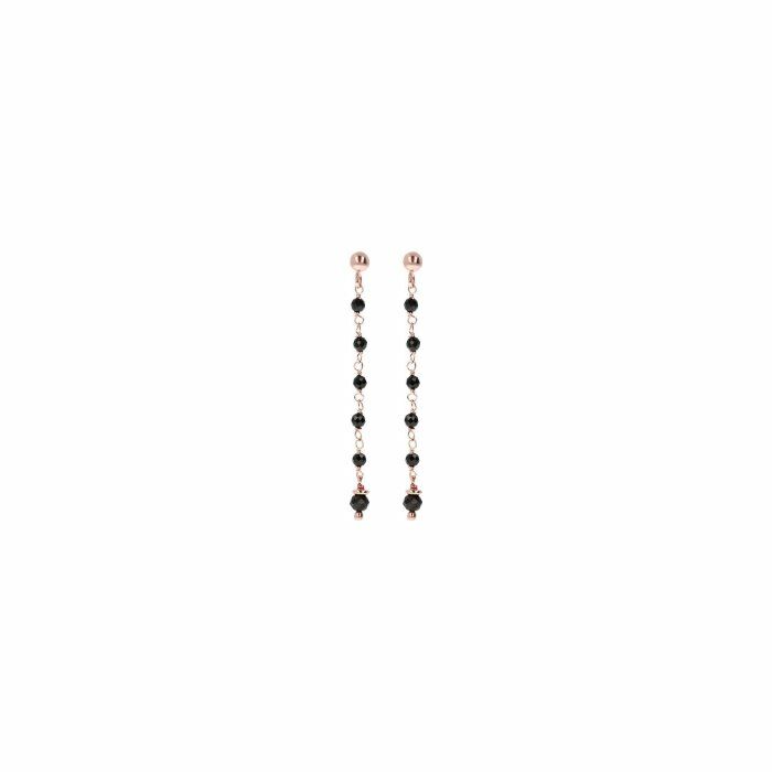 Boucles d'oreilles pendantes Bronzallure Chapelet en plaqué or rose et spinelles noirs