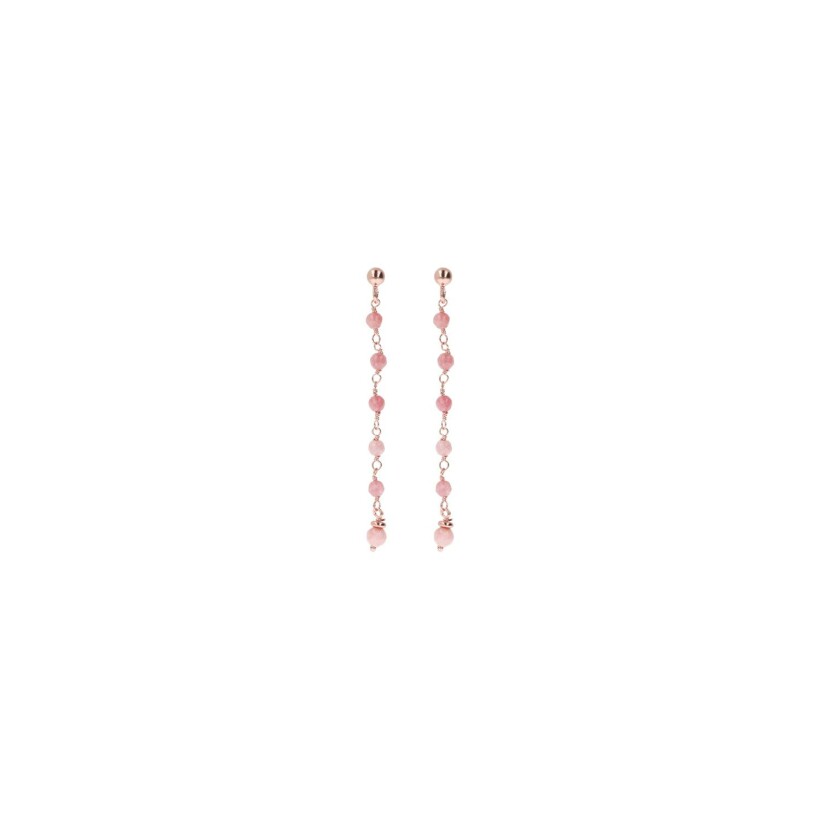 Boucles d'oreilles Bronzallure en plaqué or rose et quartz rose