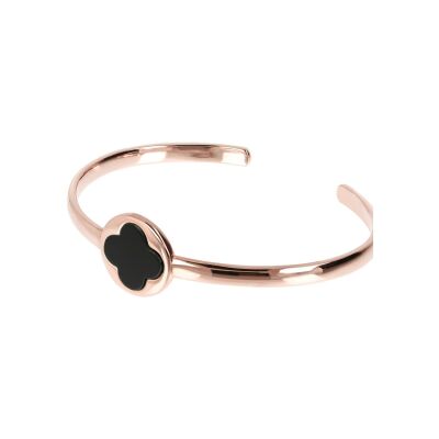 Bracelet rigide Bronzallure Alba en métal doré rose à l'or fin 18 carats et onyx