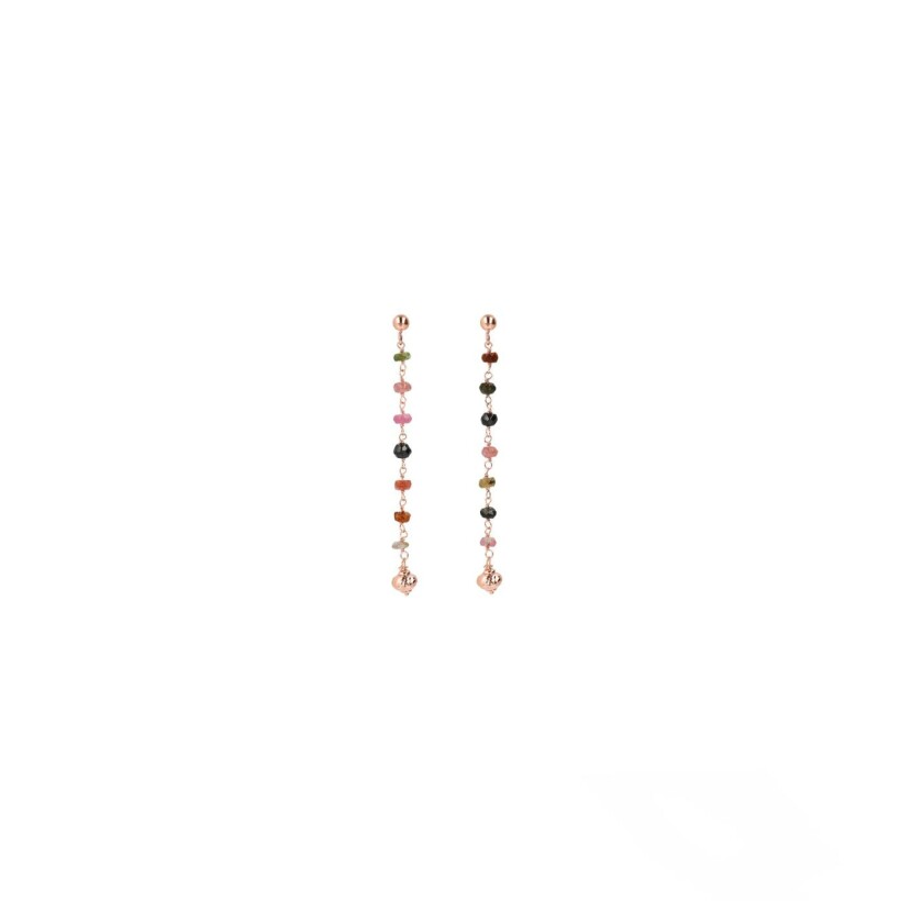 Boucles d'oreilles pendantes Bronzallure chapelet en plaqué or rose et tourmaline