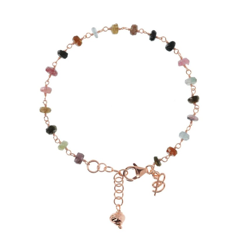 Bracelet Bronzallure rosaire en plaqué or rose et tourmaline multicolore
