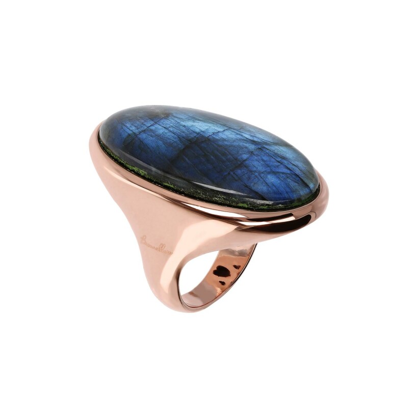 Bague Bronzallure Incanto en métal doré rose à l'or fin 18 carats et labradorite, taille 54