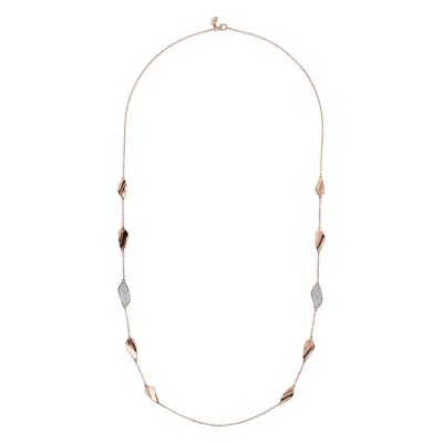 Collier Bronzallure feuilles et pavé en métal doré rose à l'or fin 18 carats et oxydes de zirconium