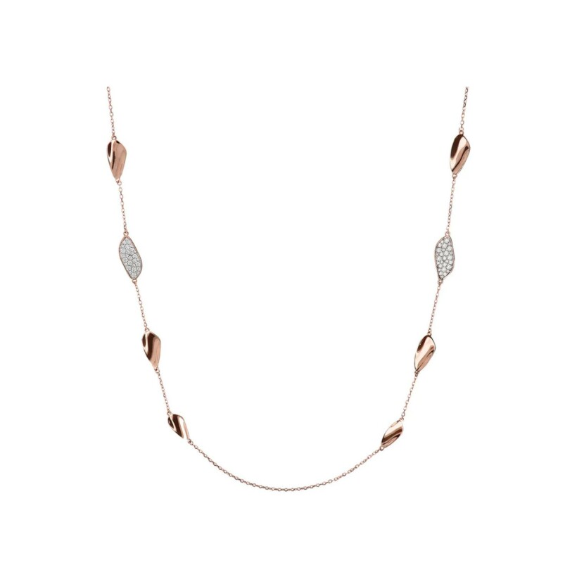 Collier Bronzallure feuilles et pavé en plaqué or rose et oxydes de zirconium